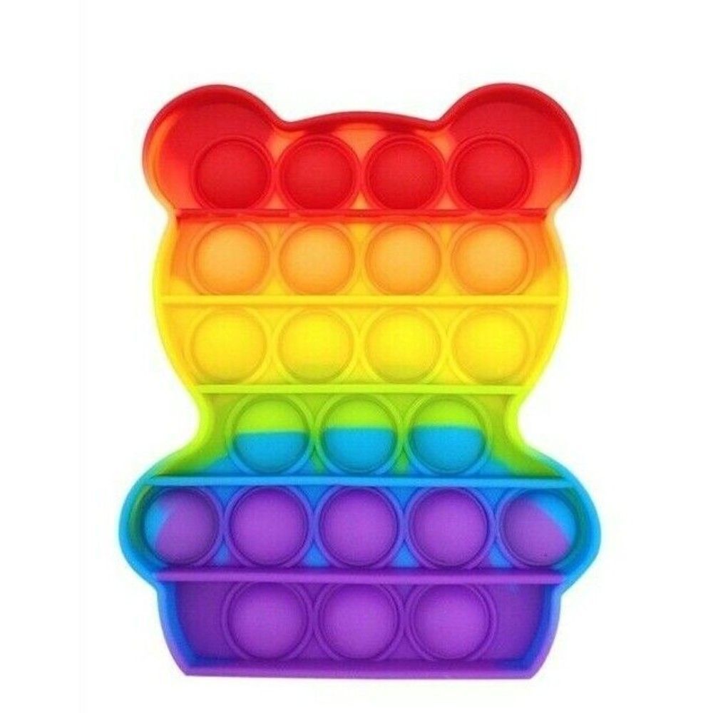 Fidget Toy Teddy Bear Push Pop Bubble Rainbow Silicone Sensory
